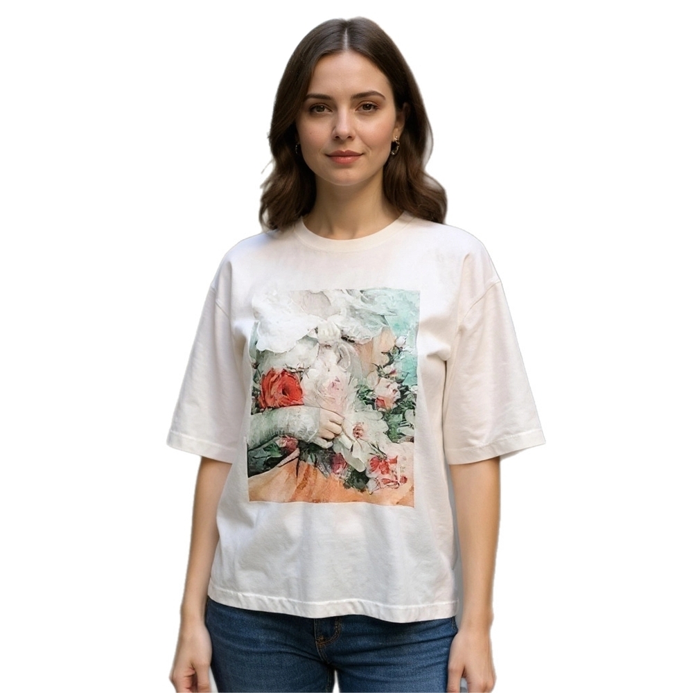 SHEIN Classical Art Academia Floral & Figure Graphic Tee